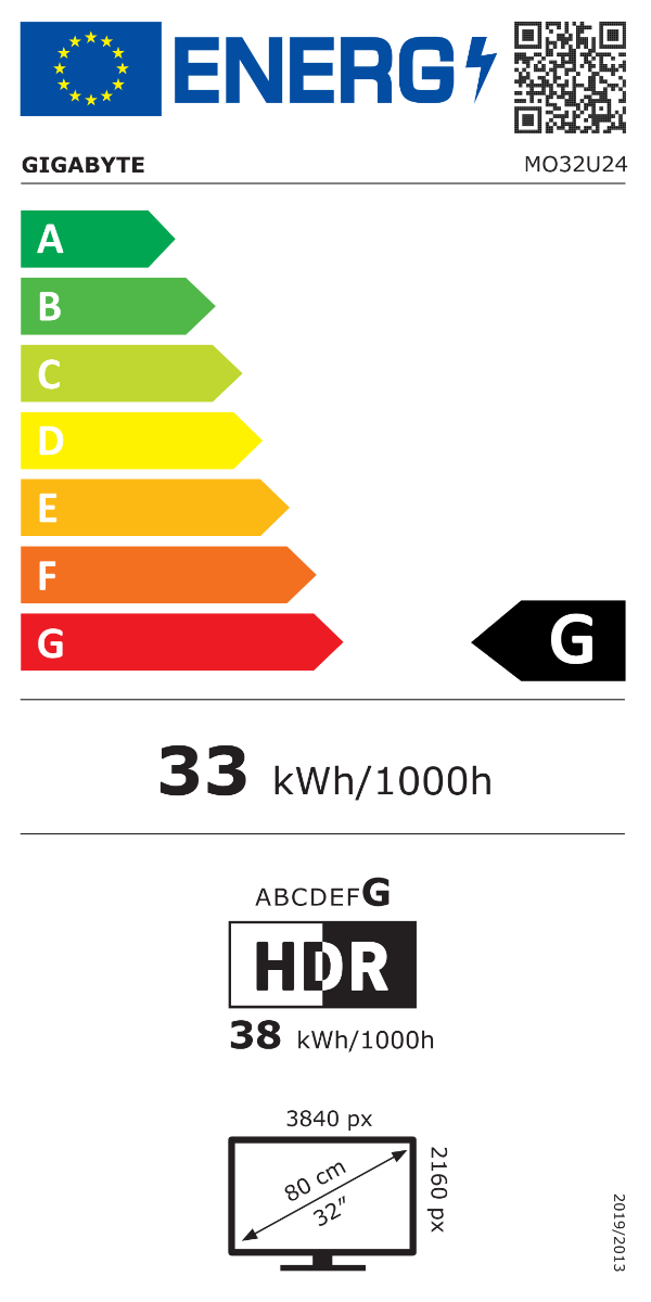 Energimärkning för Gigabyte MO32U24 32" UHD QD-OLED 240Hz Skärm