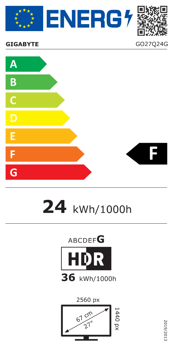 Energimärkning för Gigabyte GO27Q24G 27" QHD WOLED 240Hz Skärm